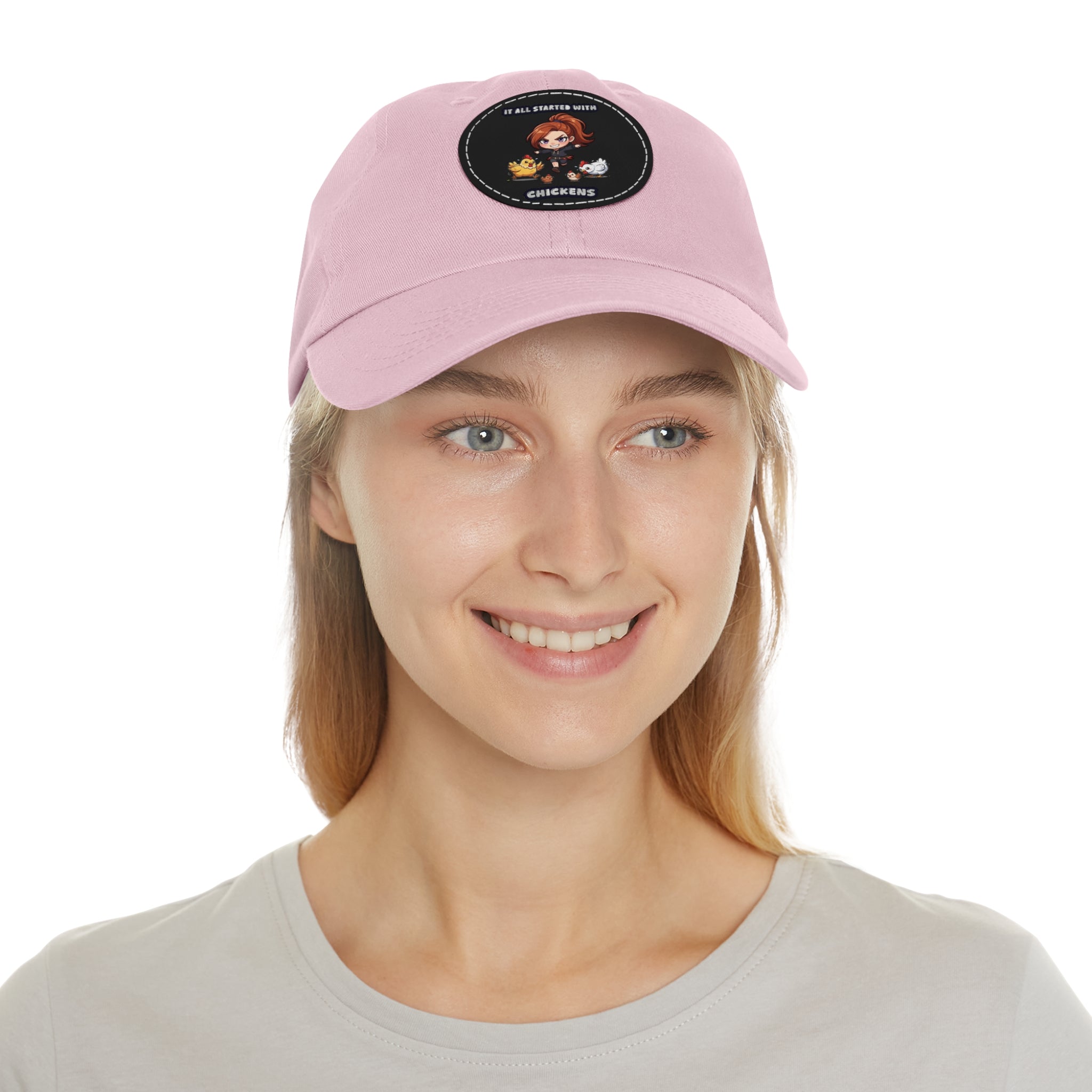 'It All Started With Chickens' Leather Patch Cap