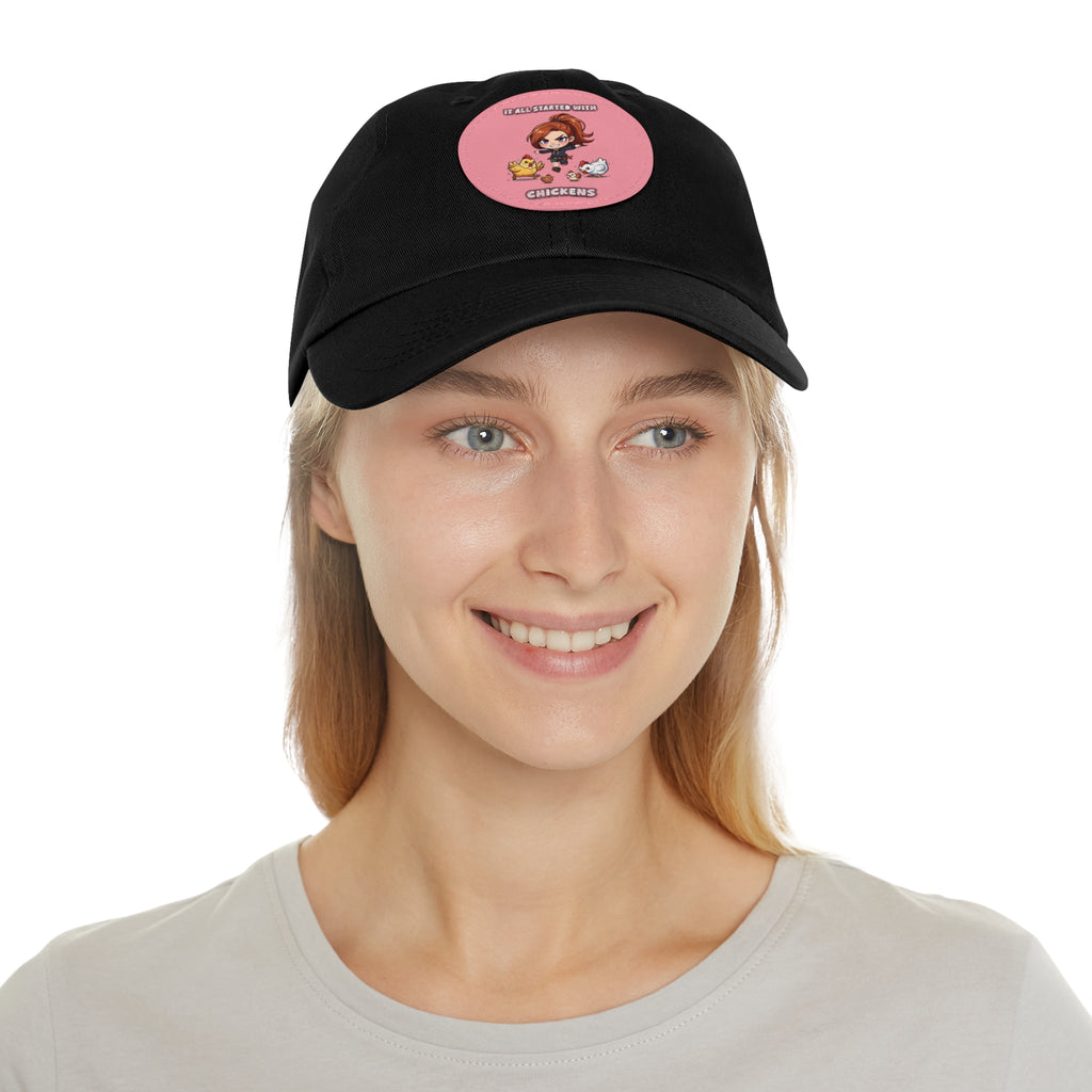 'It All Started With Chickens' Leather Patch Cap