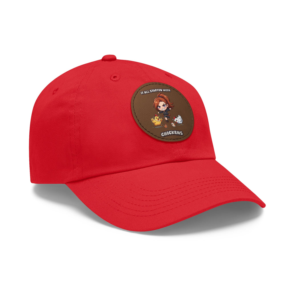 'It All Started With Chickens' Leather Patch Cap