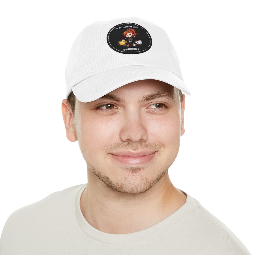 'It All Started With Chickens' Leather Patch Cap