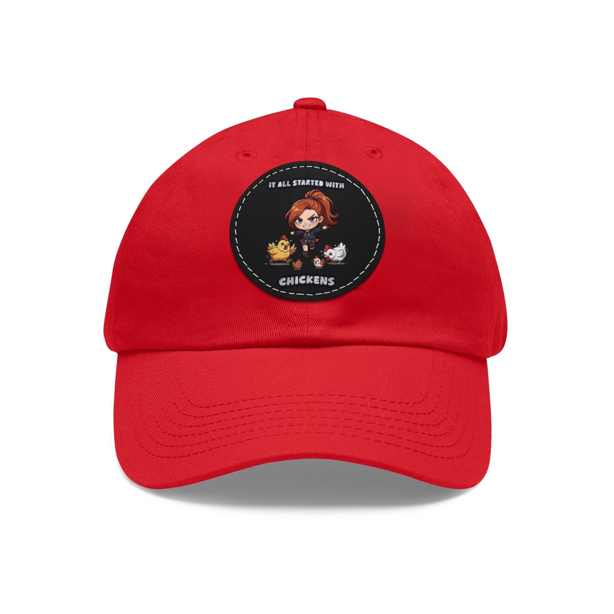 'It All Started With Chickens' Leather Patch Cap