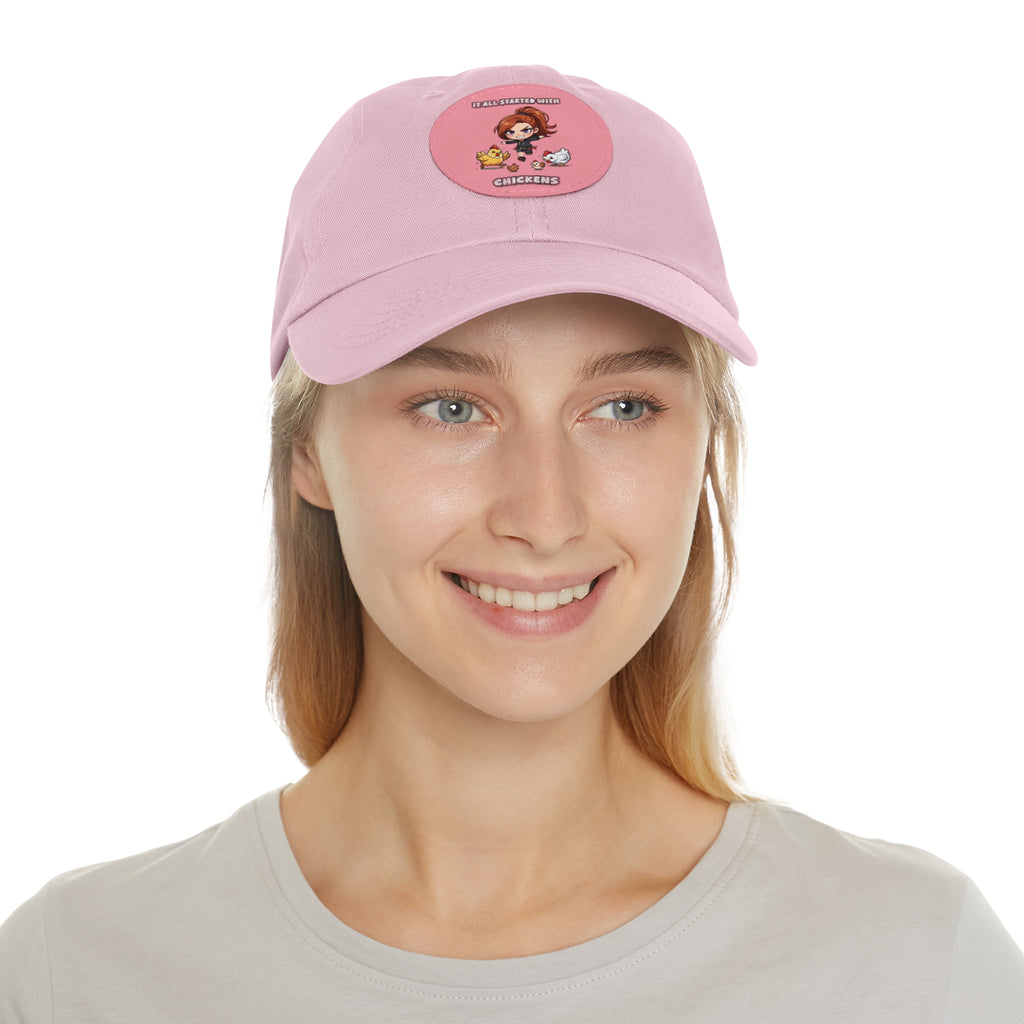 'It All Started With Chickens' Leather Patch Cap