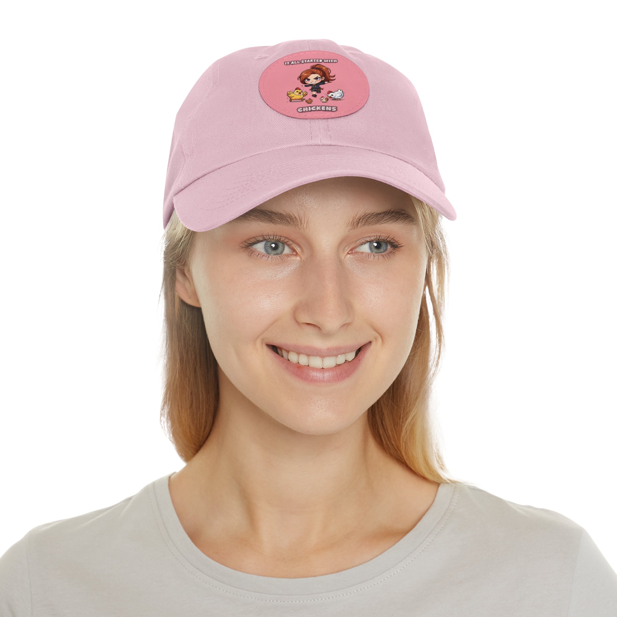 'It All Started With Chickens' Leather Patch Cap