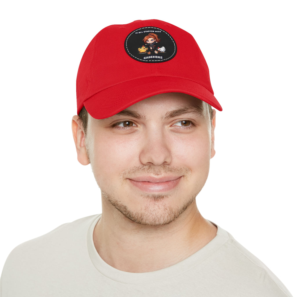 'It All Started With Chickens' Leather Patch Cap