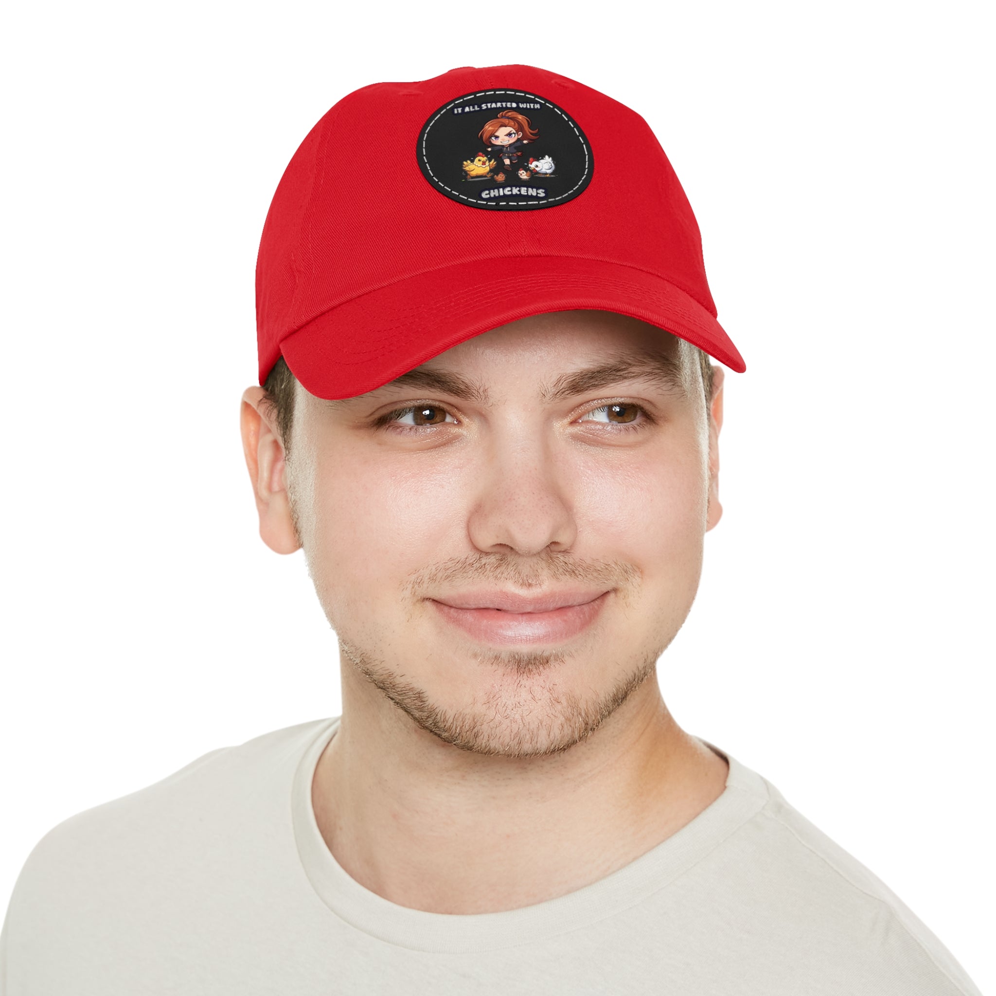 'It All Started With Chickens' Leather Patch Cap