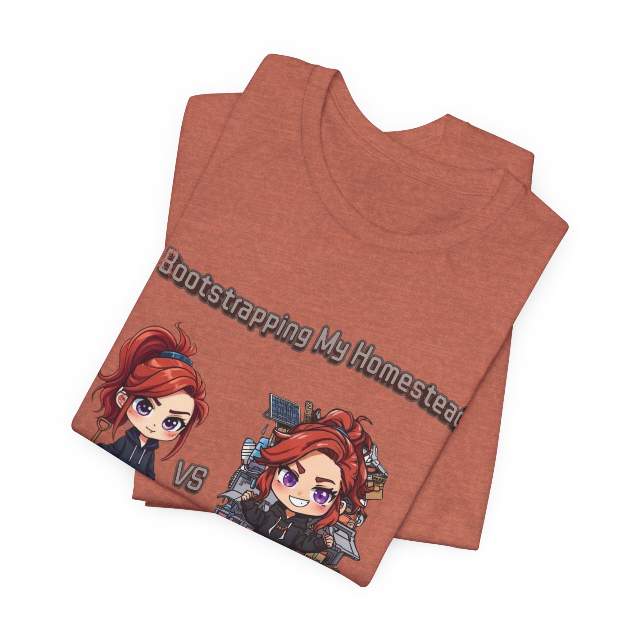 Homesteading vs Hobbies T-Shirt | Cute Chibi Woman Illustration, Funny Contrast Tee