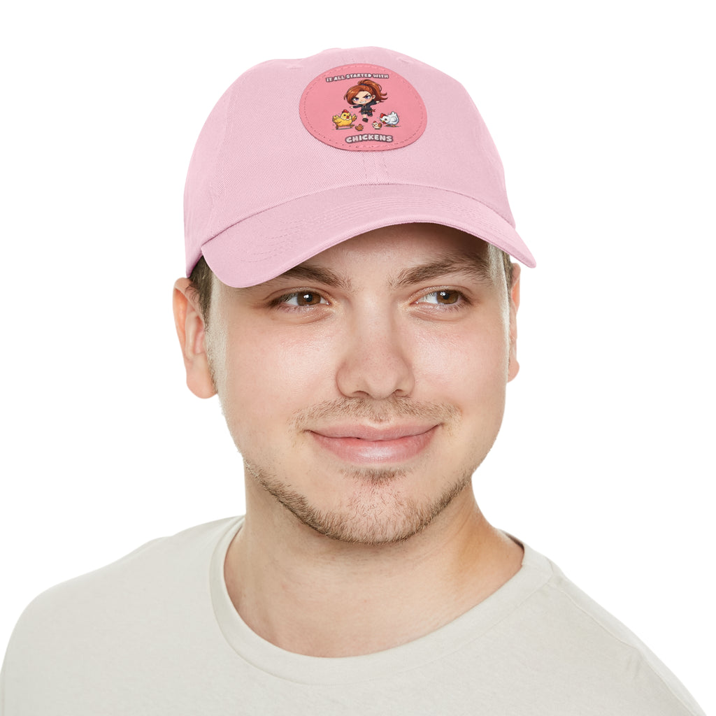 'It All Started With Chickens' Leather Patch Cap