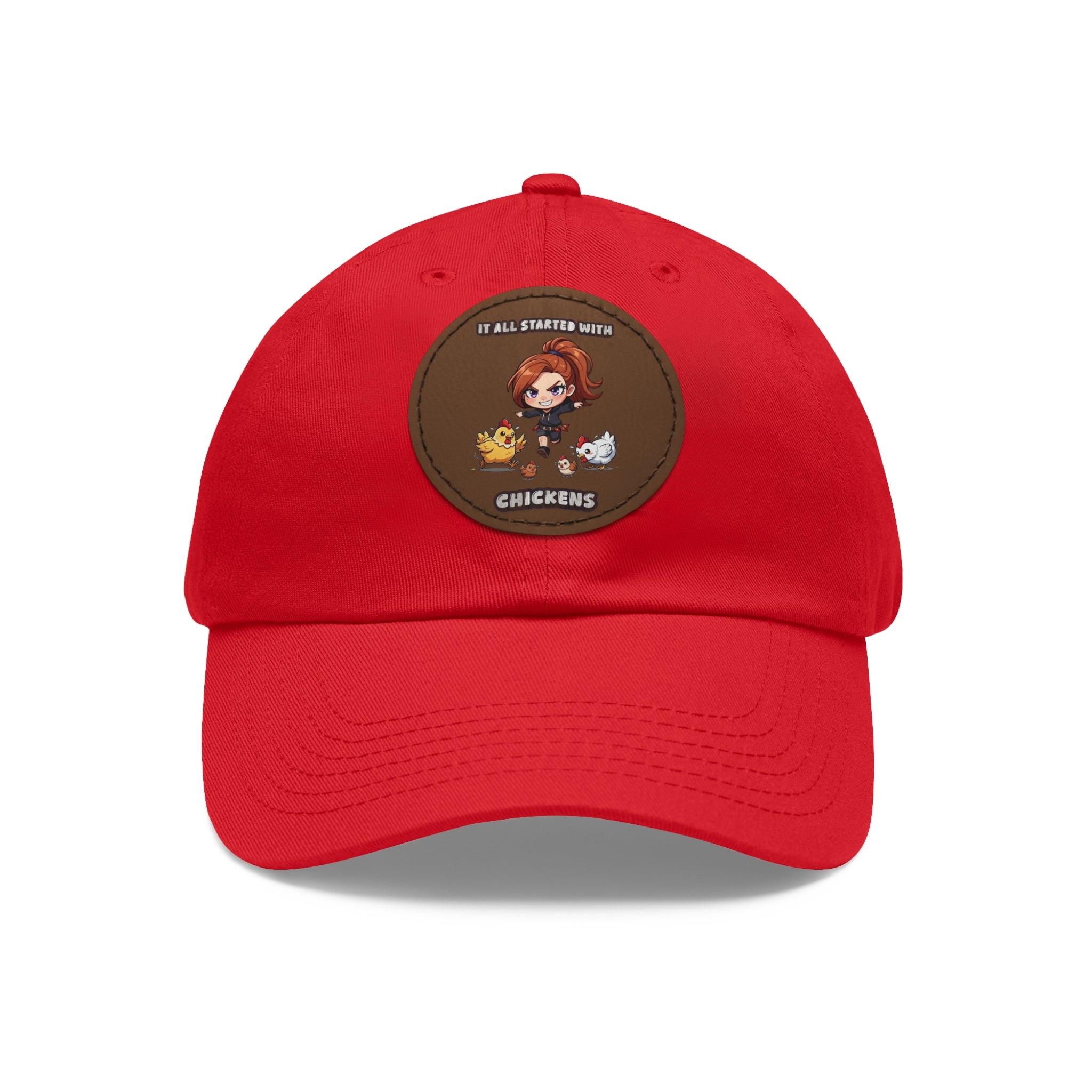 'It All Started With Chickens' Leather Patch Cap