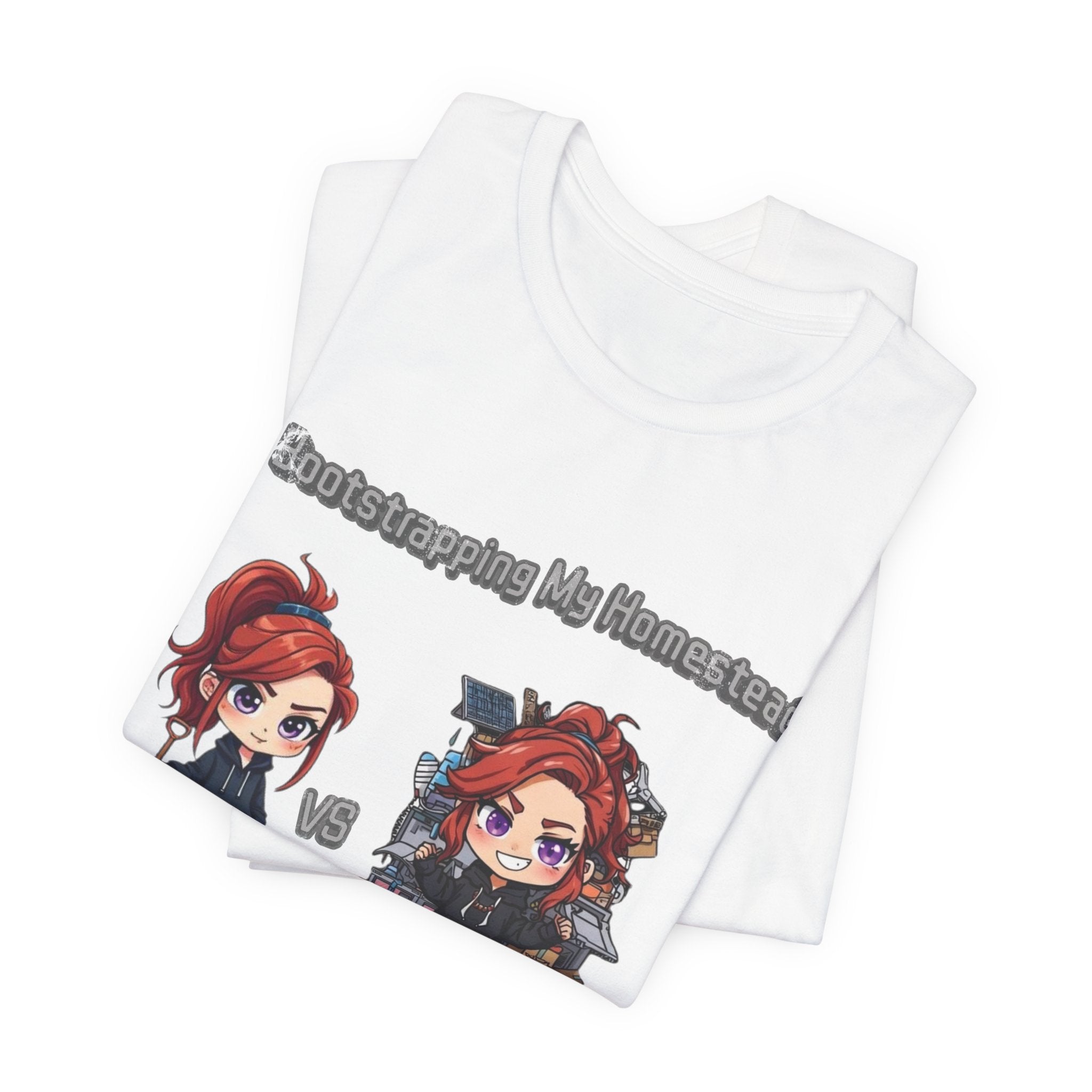 Homesteading vs Hobbies T-Shirt | Cute Chibi Woman Illustration, Funny Contrast Tee