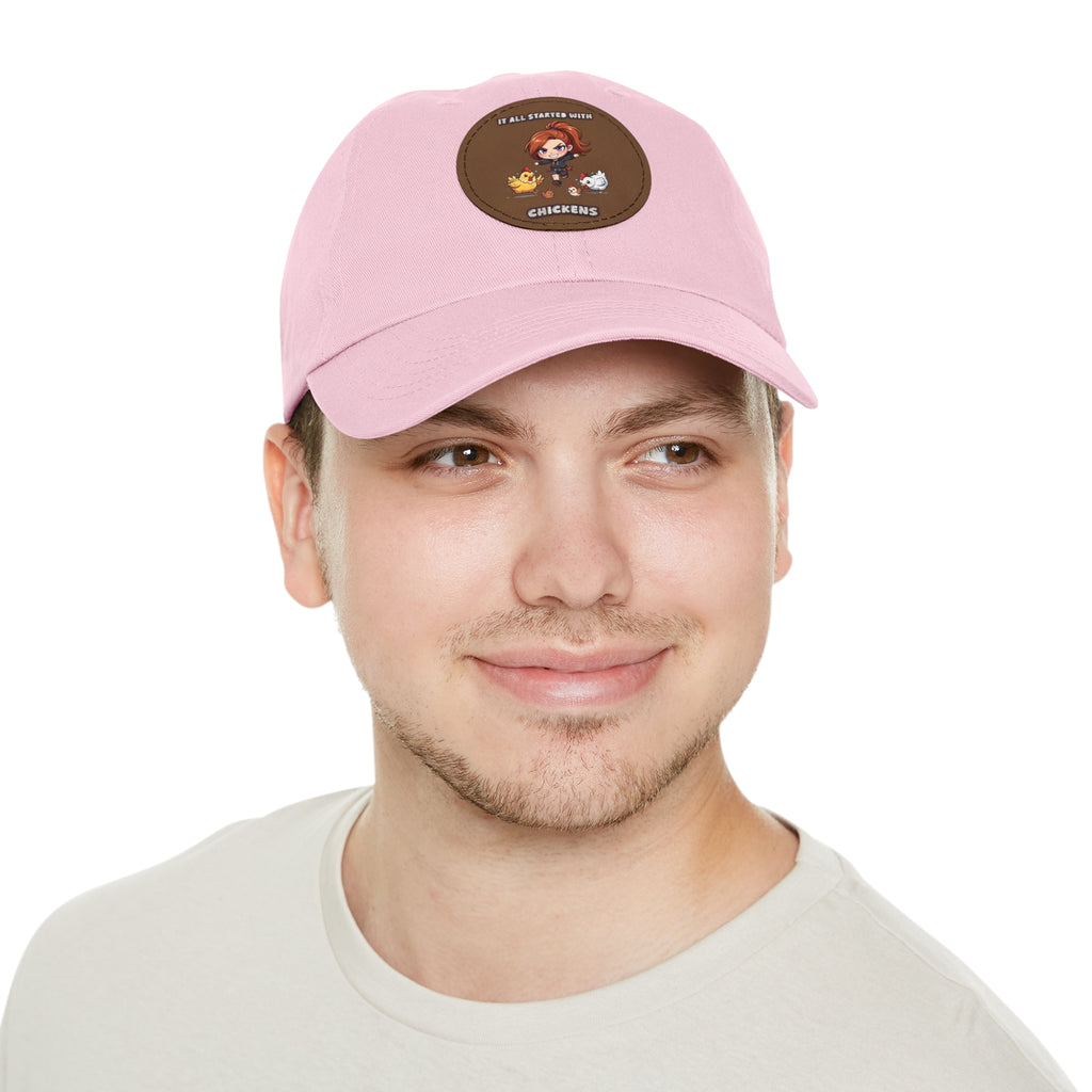 'It All Started With Chickens' Leather Patch Cap