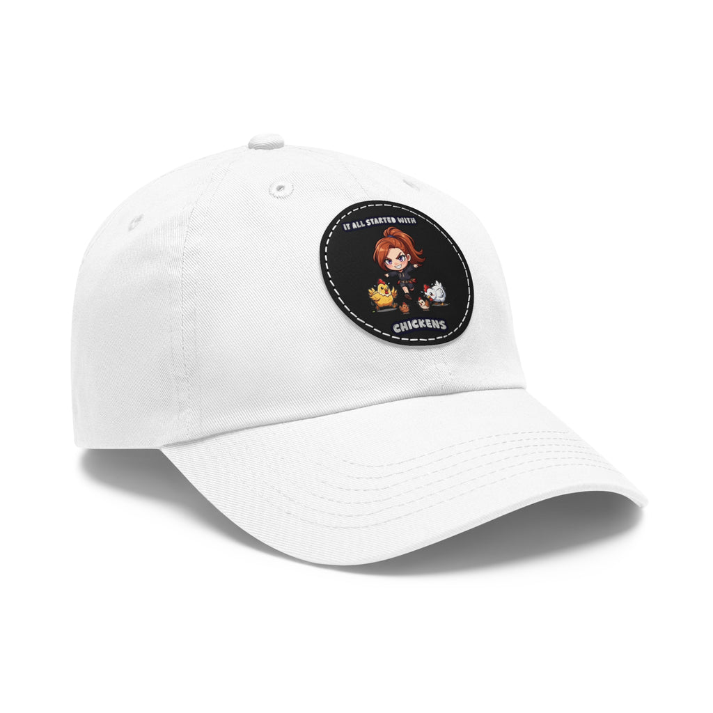 'It All Started With Chickens' Leather Patch Cap
