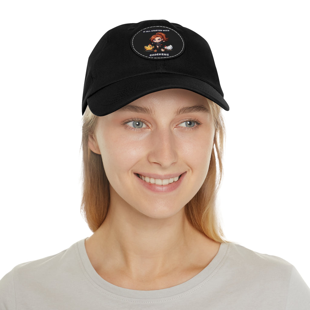 'It All Started With Chickens' Leather Patch Cap