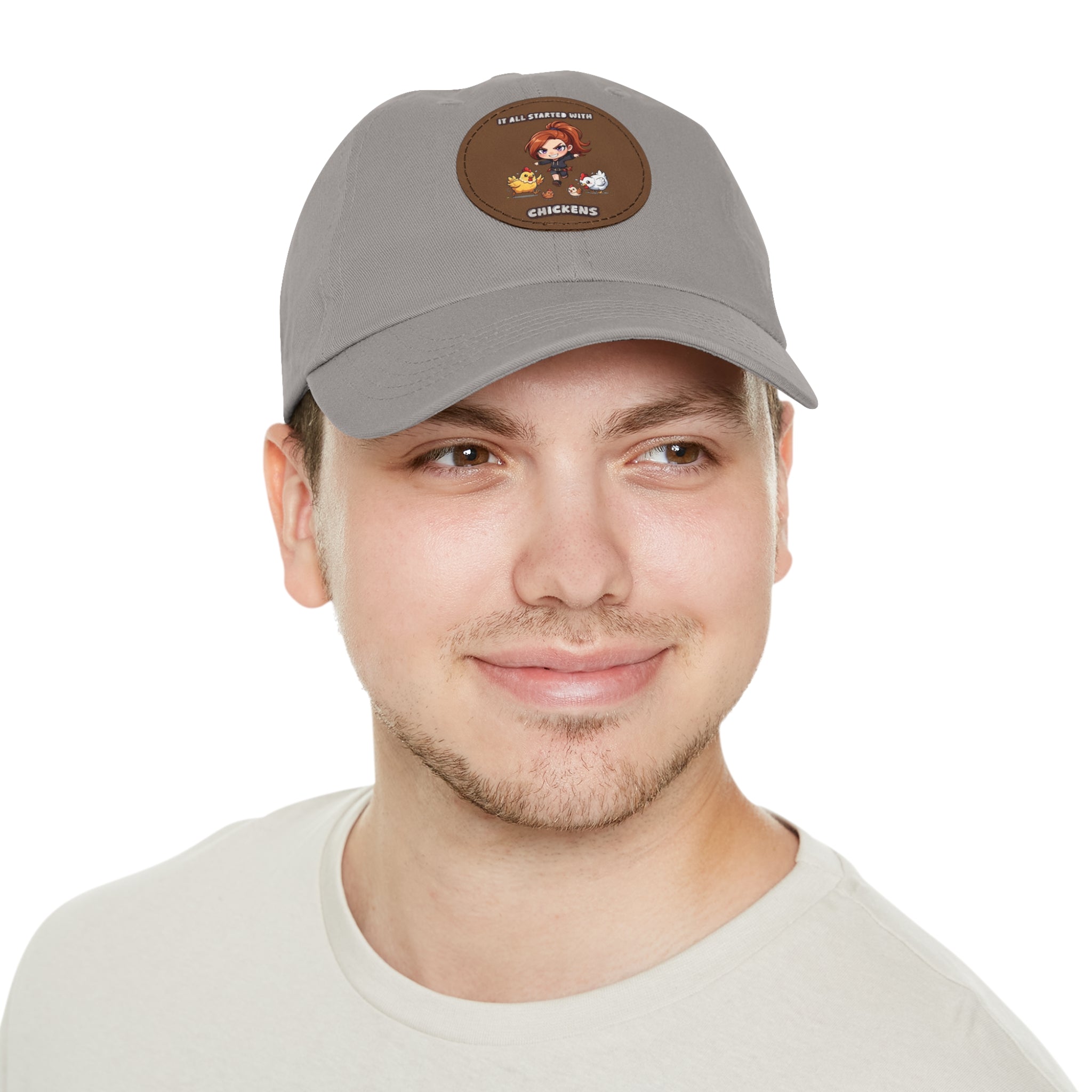 'It All Started With Chickens' Leather Patch Cap